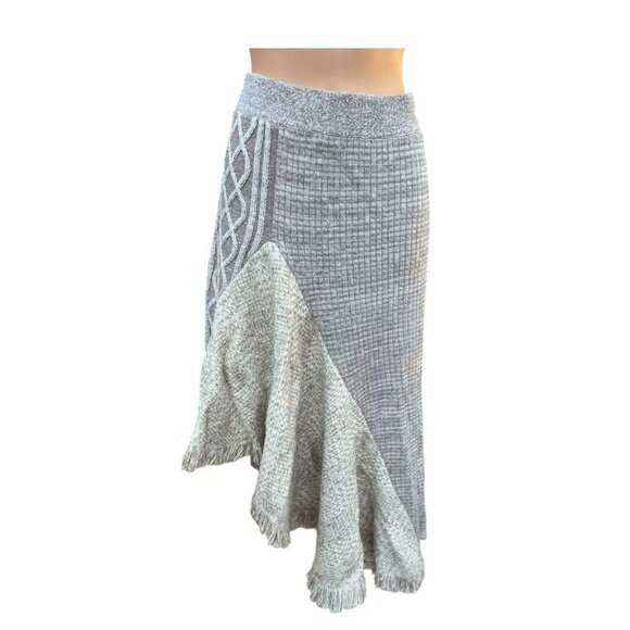 Anthropologie Skirt Sleeping On Snow Asymmetrical Sweater Fringe Size Medium - Picture 1 of 13